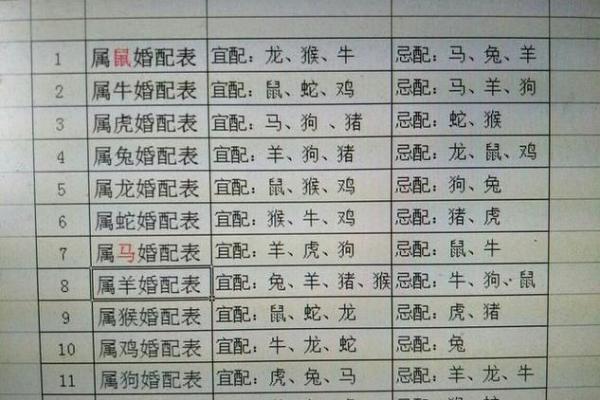 十二生肖配对表年龄