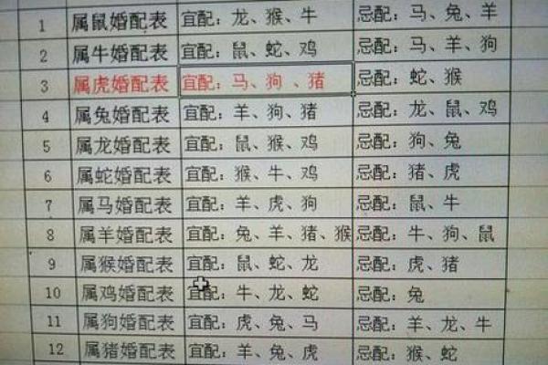 年份生肖配对表顺序 年份生肖配对表图